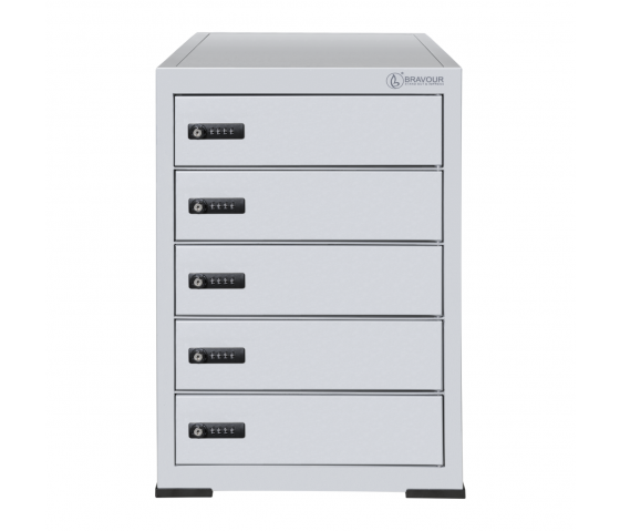 Tisch Schließfachschränke mit Ladefunktion BR5DESK für 5 Geräte - Zahlenschloss