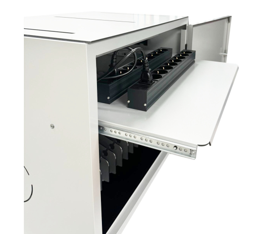 Bravour BRVD16 Ladeschrank für 16 mobile Geräte bis zu 17 Zoll - Weiß - Steckdose