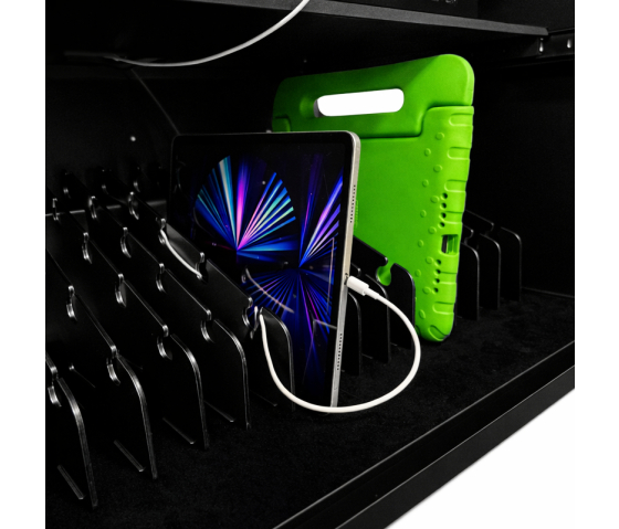 Bravour BRVD16 Ladeschrank für 16 mobile Geräte bis zu 17 Zoll - Schwarz - Steckdose