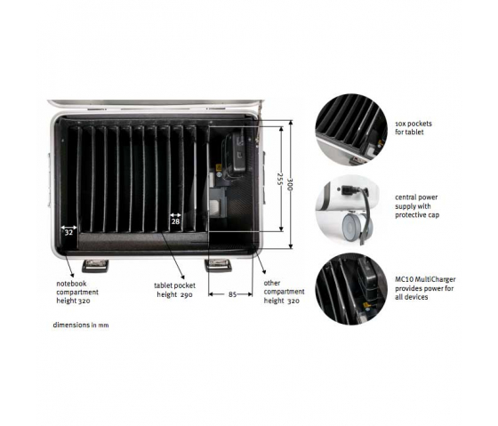 Parat Paraprojekt iPad Ladekoffer i10 charge & sync Koffer für 10 iPads bis 11 Zoll inklusive Lightning / LED Kabel, mit Fächereinteilung