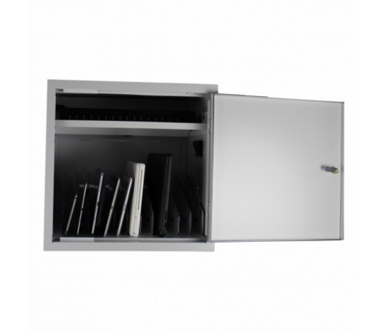 Bravour BRVD16 Ladeschrank für 16 mobile Geräte bis zu 17 Zoll - Weiß - Steckdose