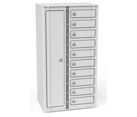 Zioxi Volt Smartphone Fächerschrank mit Ladefunktion VSP1-10S-M-K für 10 Smartphones bis zu 7 Zoll - Tastensperre - Powerblock