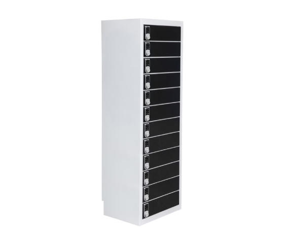 Fächerschrank mit Ladefunktion BR12DCS Schwarz für 36 mobile Geräte - USB-Ports & Steckdosen - digitale Codeschlösser
