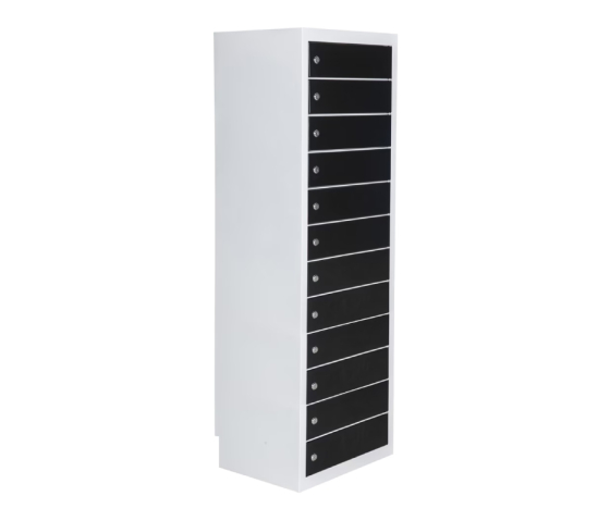 Fächerschrank mit Ladefunktion BR12KL Schwarz für 36 mobile Geräte - USB-Anschlüsse & Steckdosen - Schlüsselschlösser