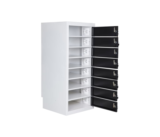 Fächerschrank mit Ladefunktion BR8KL Schwarz für 24 mobile Geräte - USB & Steckdosen - Schlüsselschlösser