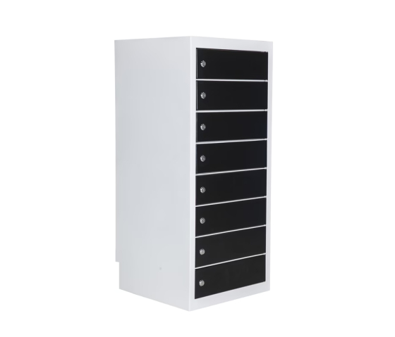 Fächerschrank mit Ladefunktion BR8KL Schwarz für 24 mobile Geräte - USB & Steckdosen - Schlüsselschlösser