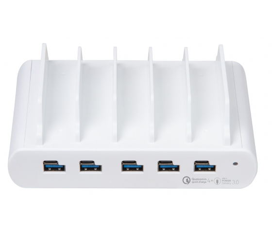 Dual Charge USB-A/USB-C 150W Ladestation mit 5 Anschlüssen - weiß