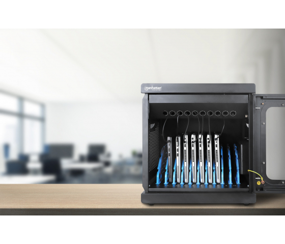 Ladeschrank für 10 Tablets oder Laptops bis zu 16 Zoll – Netzstecker – Schlüsselverriegelung