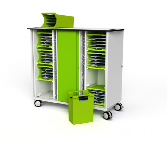 Zioxi iPad/Tablet 32 Bay Store & Charge Trolley CHRGT-TBB-32-O3 mit OnView smartControl und 4 Aufbewahrungskörben - Digitales Codeschloss
