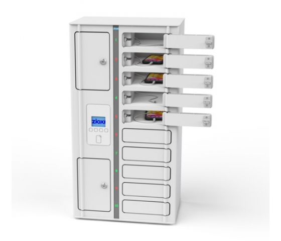 Zioxi VSP1-10S-UC-O-G Fächerschrank mit Ladefunktion für 10 Smartphones - RFID-Schloss + Websteuerung