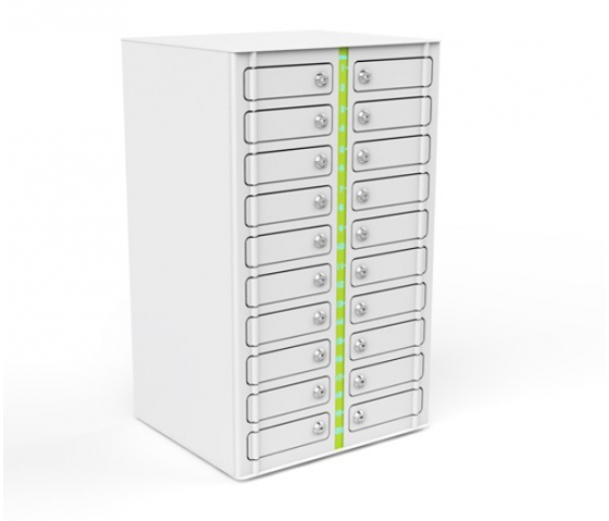 USB-A Wandschrank für 20 Smartphones inklusive 3-in-1 Kabel - Zioxi Volt VSP1-20W-UA-K-G% - Schlüsselschlösser