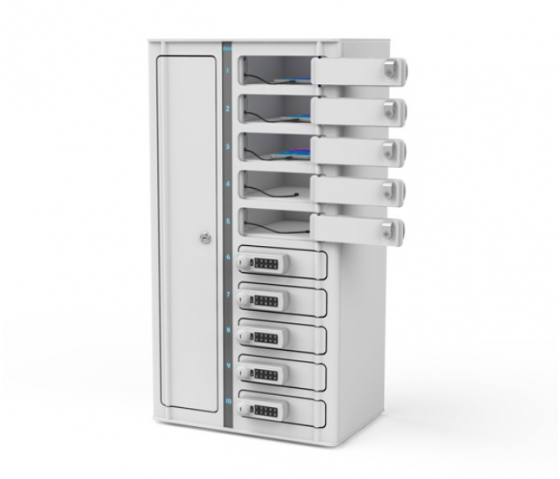 Smartphone Volt 1:1 USB-A Fächerschrank mit Ladefunktion VSP1-10S-UA-C-G% inklusive 3-in-1 Kabel für 10 Smartphones - digitales Codeschloss