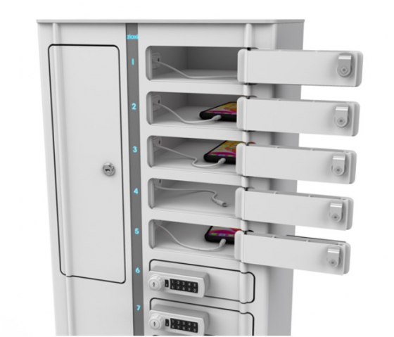 Smartphone Volt 1:1 USB-A Fächerschrank mit Ladefunktion VSP1-10S-UA-C-G% inklusive 3-in-1 Kabel für 10 Smartphones - digitales Codeschloss