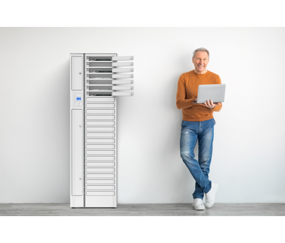 Volt 1:1 USB-C-Ladeschrank inklusive USB-C-Kabel für 24 Chromebooks bis 14 Zoll - RFID-Schloss + Websteuerung - VCB1-24S-UC-O#