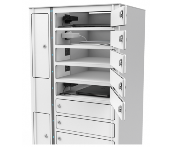 Zioxi Volt BYOD Fächerschrank mit Ladefunktion für 16 Geräte bis zu 17 Zoll - Möbelschloss - Steckdose