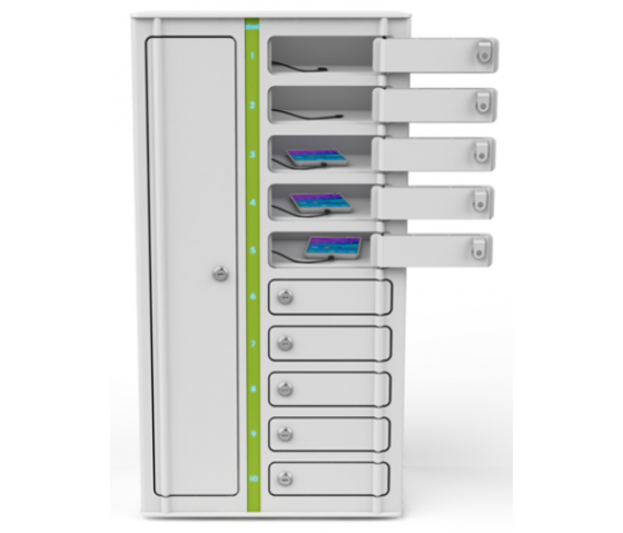 Zioxi Volt Smartphone Fächerschrank mit Ladefunktion VSP1-10S-M-K für 10 Smartphones bis zu 7 Zoll - Tastensperre - Powerblock