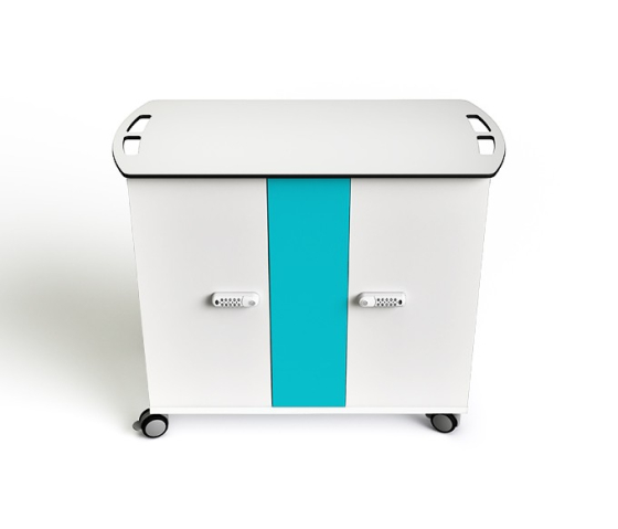 USB-C Netzwerk-Ladewagen für 16 oder 32 Laptops bis 16 Zoll - integrierte USB-C Kabel & Netzwerkfunktionalität