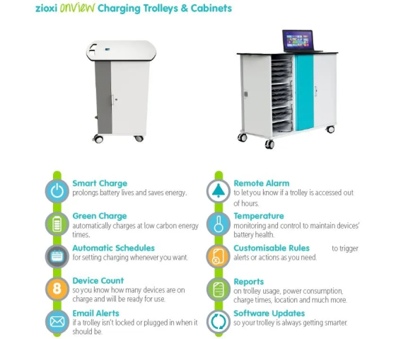 Tablet Ladewagen Zioxi OnView mit Tragekörben CHRGT-TBB-16-K-O3 für 16 Tablets bis zu 10,5 Zoll - Tastensperre