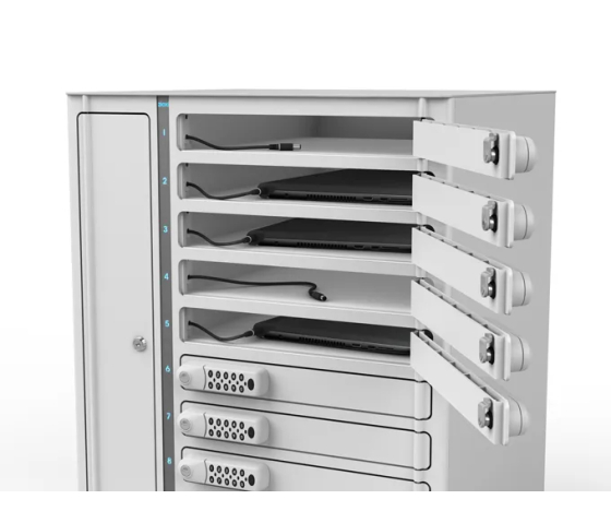 Fächerschrank mit Ladefunktion Zioxi VLS1-24S-M-C-G für 24 Geräte bis zu 17 Zoll - digitales Codeschloss - Steckdosen