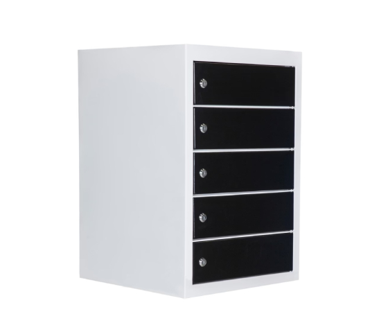 Compact Fächerschrank mit Ladefunktion BR5KLDESK Schwarz für 15 mobile Geräte - USB & Steckdose - Schlüsselschlösser