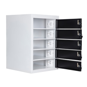 Compact Fächerschrank mit Ladefunktion BR5KLDESK Schwarz für 15 mobile Geräte - USB & Steckdose - Schlüsselschlösser