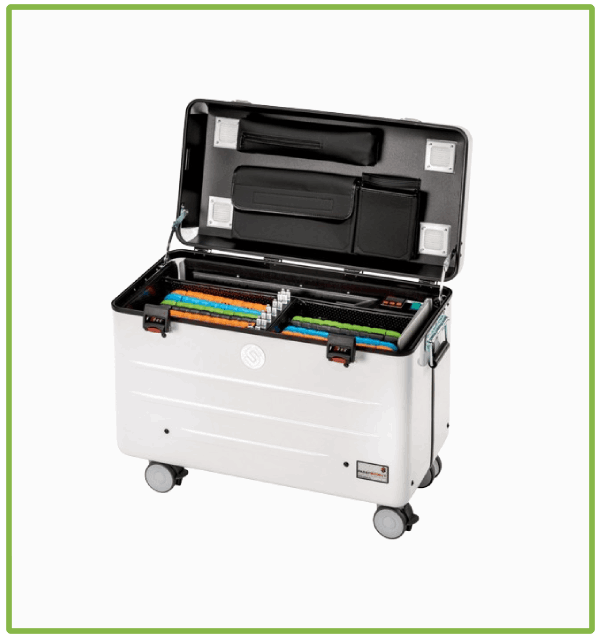 Tablet Management Koffer - Lagern, aufladen und synchronisieren in einem manövrierbare Koffer